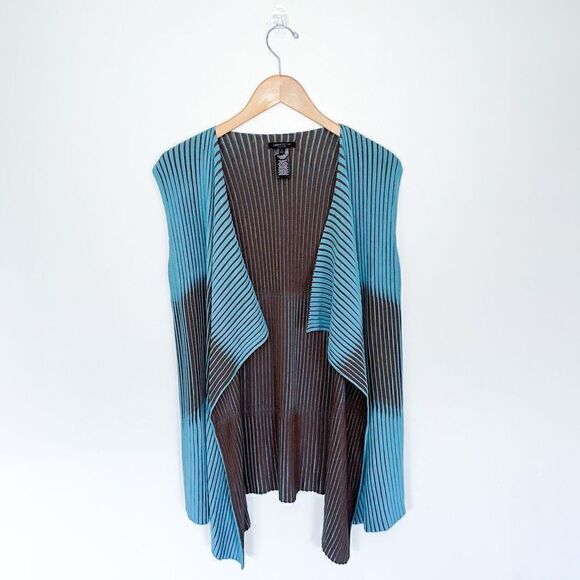 Lafayette 148 New York Bicolor Blue and Grey Pleat-Stitches Drape Front Sleevele - Picture 2 of 5